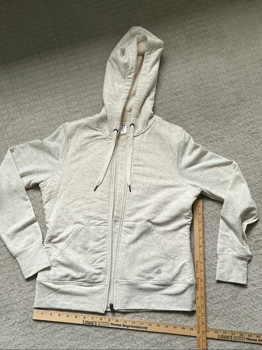 Women's Light cream and Gray Zip Hoodie Sweatshirt with fleece lining hoodie